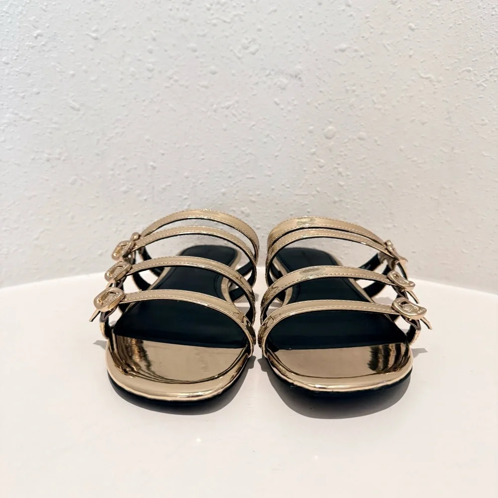 Rebecca Minkoff Gold Buckle Vegan Leather Women’s Sandals Size 7.5 NIB